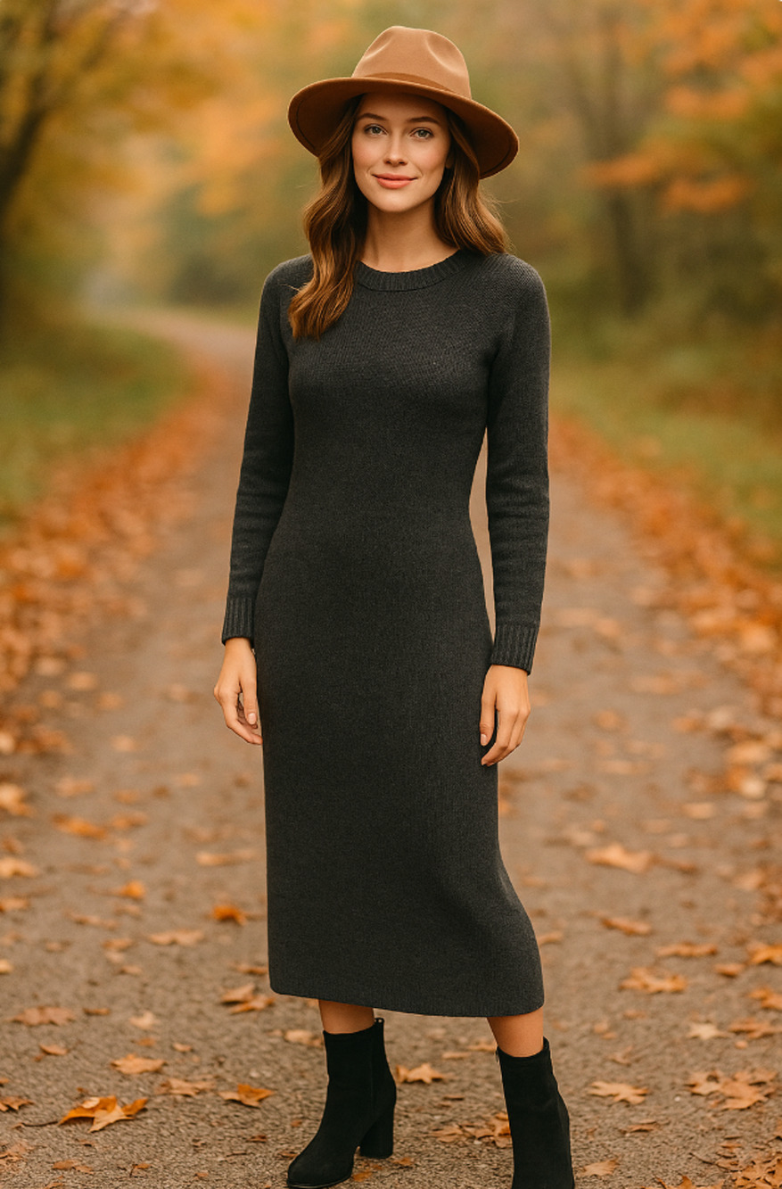Jenni Kayne S Wool Sweater Dress $450 Long Sleeve Ribbed Midi Charcoal Gray
